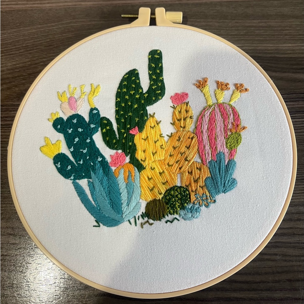 Handcrafted Cactus Embroidery Art - Multicolor New
